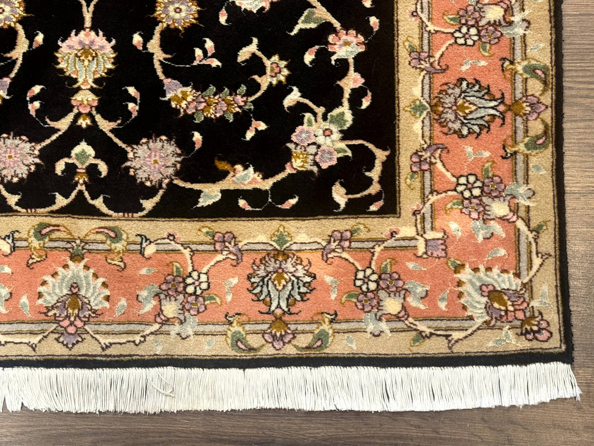 Persian Tabriz Rug 3x5 Black and Salmon Floral Fine Handmade 360 KPSI - Jewel Rugs, view 10