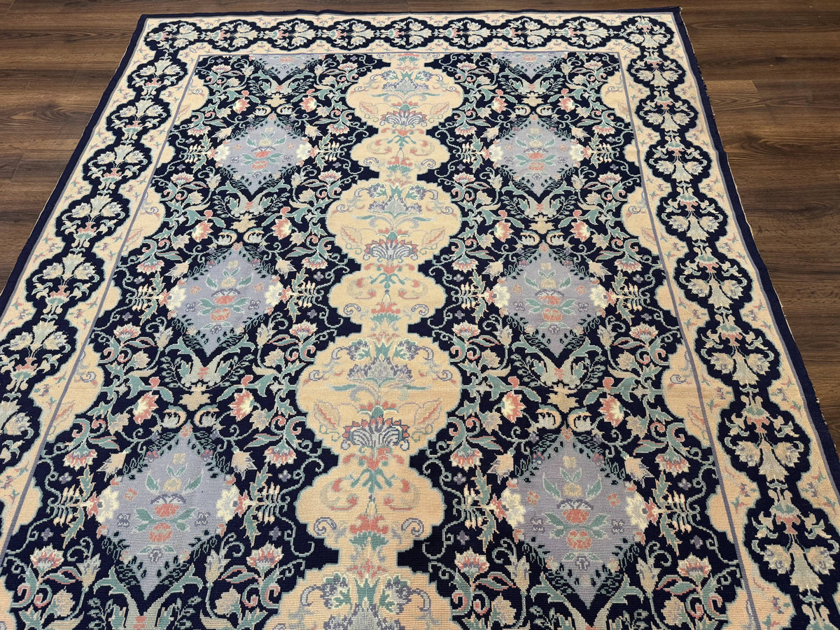 Needlepoint Rug 6x9, Ivory and Navy Blue - Jewel Rugs, view 8