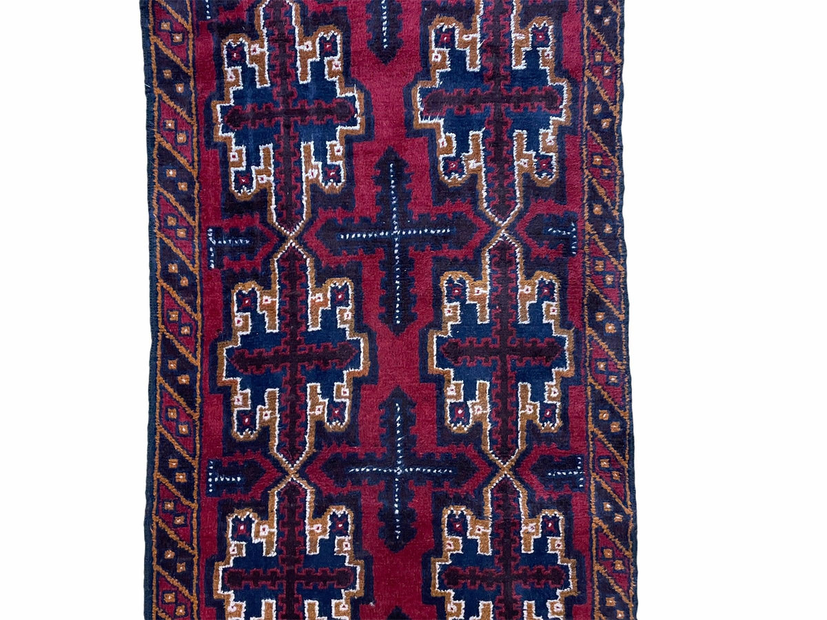 2' 7" X 4' 6" Vintage Handmade Tribal Wool Rug Balouchi Rug Afghan Rug Red Blue - Jewel Rugs, view 5