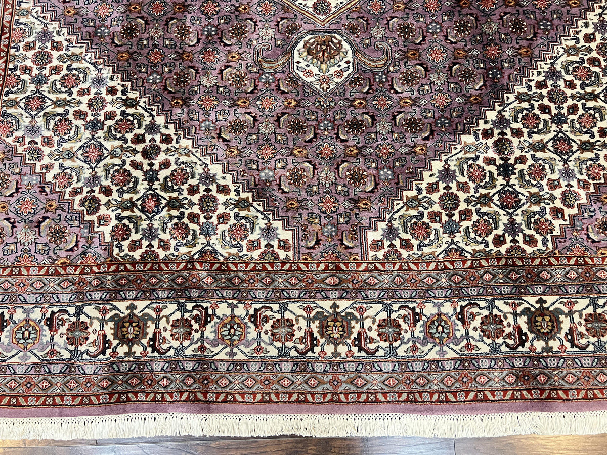 Indo Persian Bidjar Rug 8x10, Purple and Ivory Hand Knotted Wool Vintage Oriental Carpet, Herati Mahi Pattern, 8 x 10 Traditional Fine Rug - Jewel Rugs, view 5