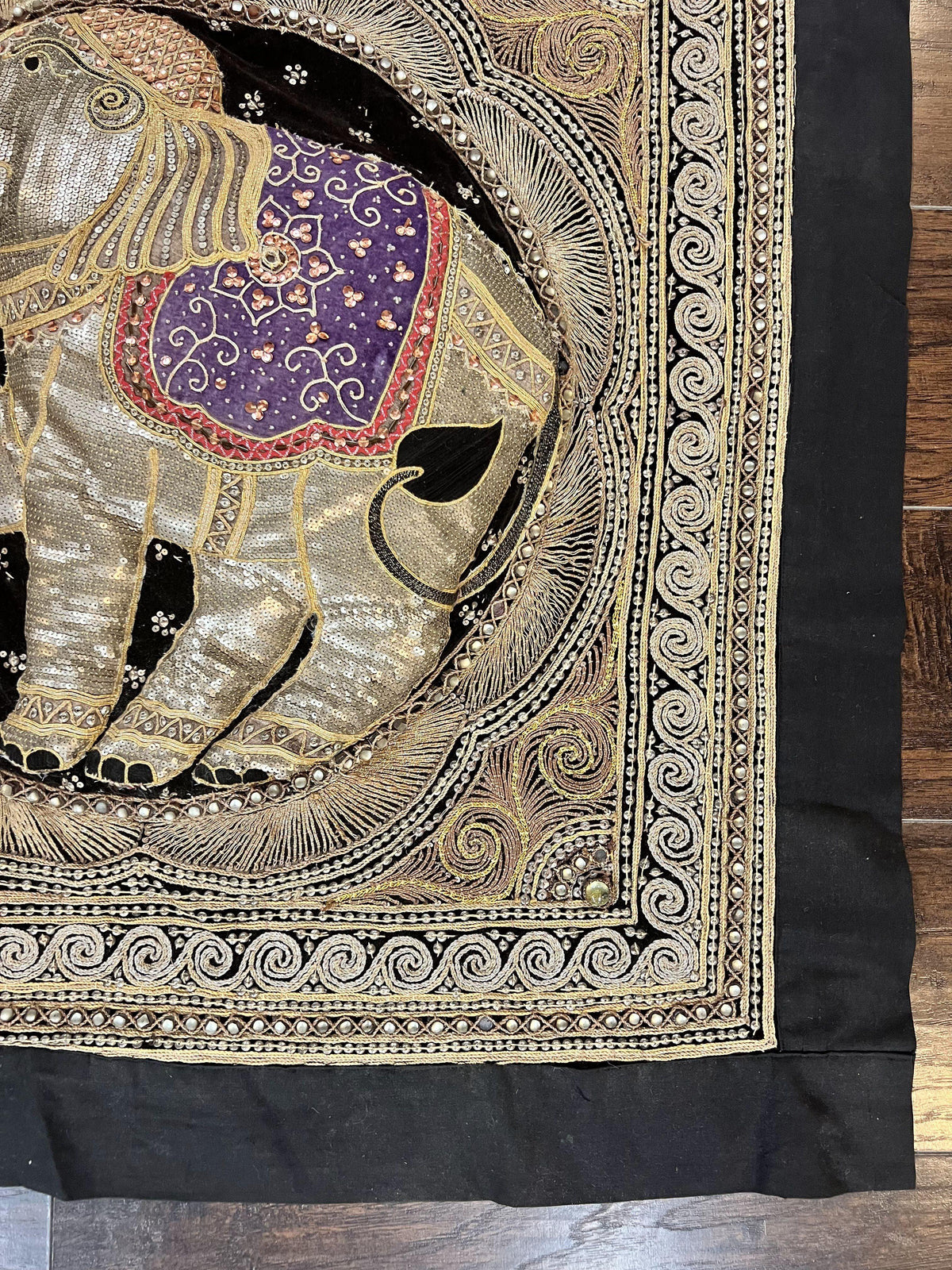 Indian Embroidery 3x3, Elephant Design, Detailed Needlepoint, Beadwork - Jewel Rugs, view 9