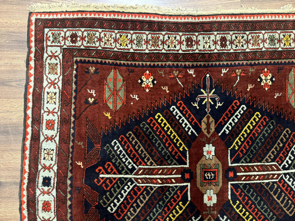 Antique Persian Tribal Rug 5 x 7.8, Triple Medallions, Red, Persian Afshar Rug - Jewel Rugs, view 7