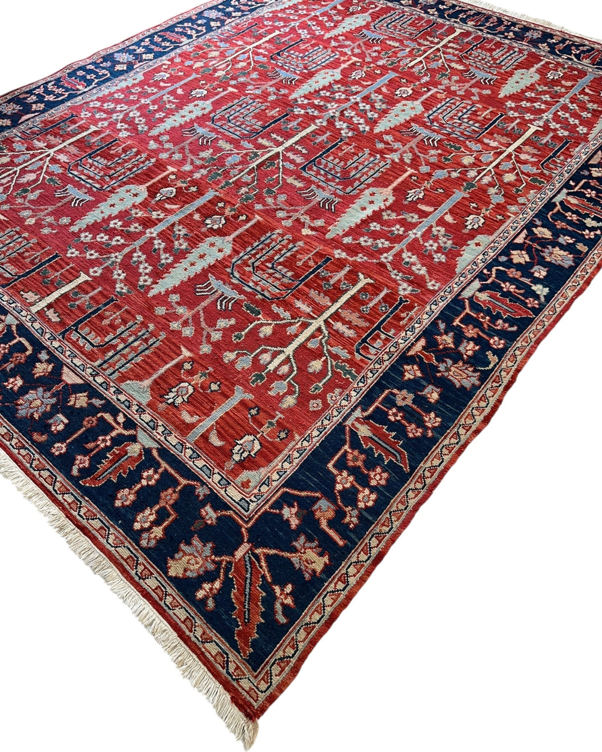 Soumak Rug 8x10 | Red, Navy & Ivory | Hand-Woven Wool Flatweave - Rugistan, view 8