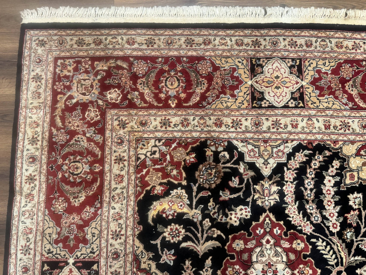 Sino Persian Rug 9x12, Black & Maroon, Wool and Silk, Allover Pattern - Jewel Rugs, view 6