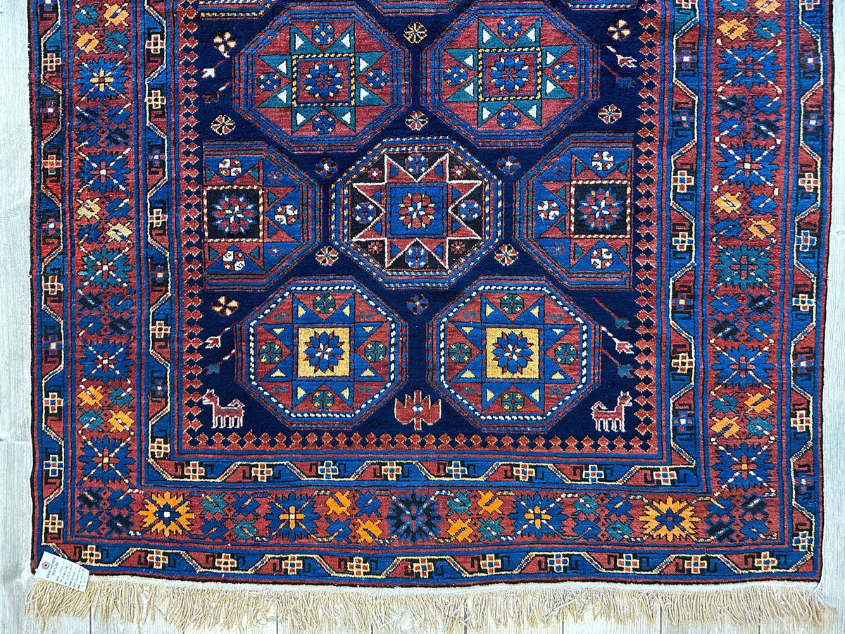 Antique Caucasian Shirvan Rug 5x10 | Navy, Red & Blue | Hand-Knotted Wool - Rugistan, view 2