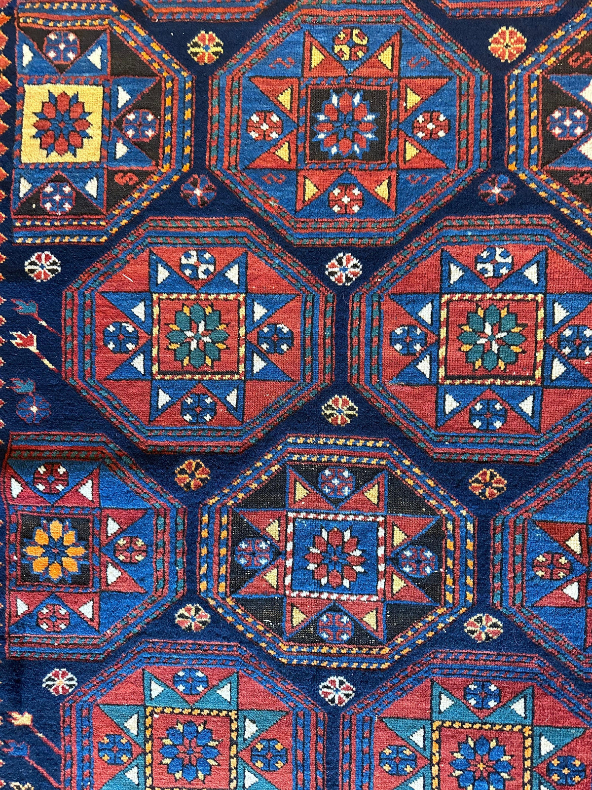 Antique Caucasian Shirvan Rug 5x10 | Navy, Red & Blue | Hand-Knotted Wool - Rugistan, view 3