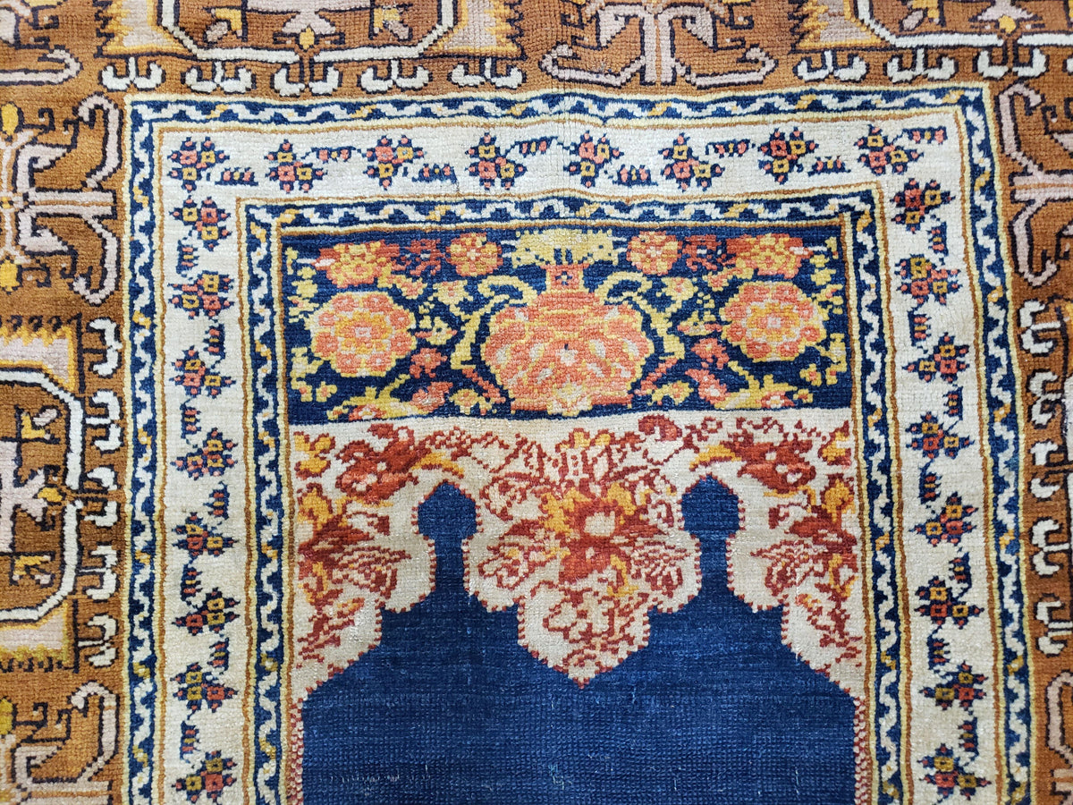 Antique Turkish Anatolian Ghiordes Prayer Rug, Twin Mihrabs, Rare Collectible Oriental Rug, Early 20th Century Prayer Rug, 3'9" x 5'2" - Jewel Rugs, view 8