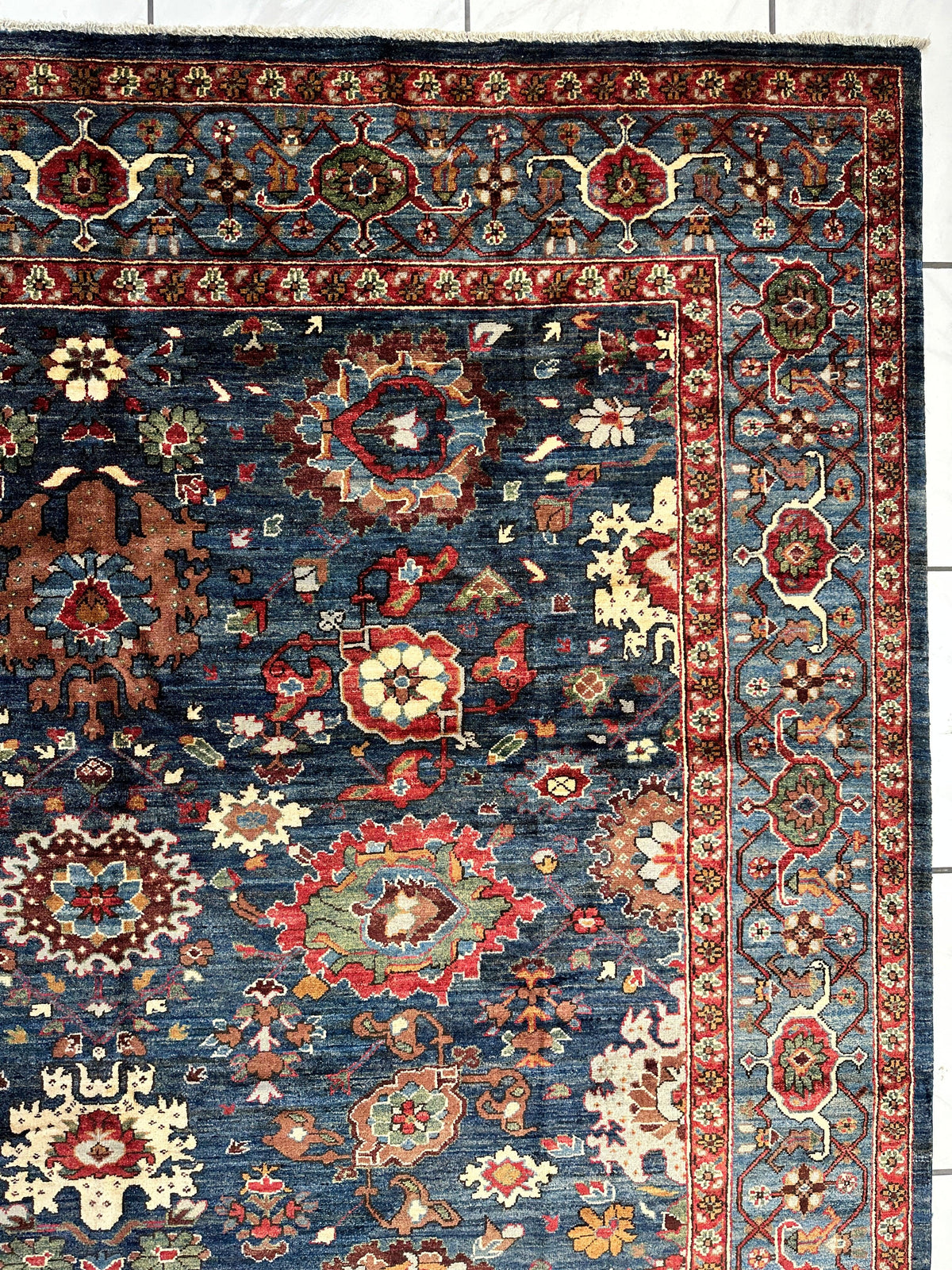 Afghan Serapi Rug 8x10 | Blue, Red & Ivory | Hand-Knotted Wool - Rugistan, view 9