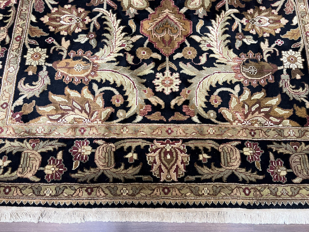 Indo Mahal Sultanabad Rug 8x11, Vintage Indian Oriental Carpet, Wool Handmade Floral Rug 8 x 11 ft, Black Beige Tan, Large Flowers Allover - Jewel Rugs, view 6