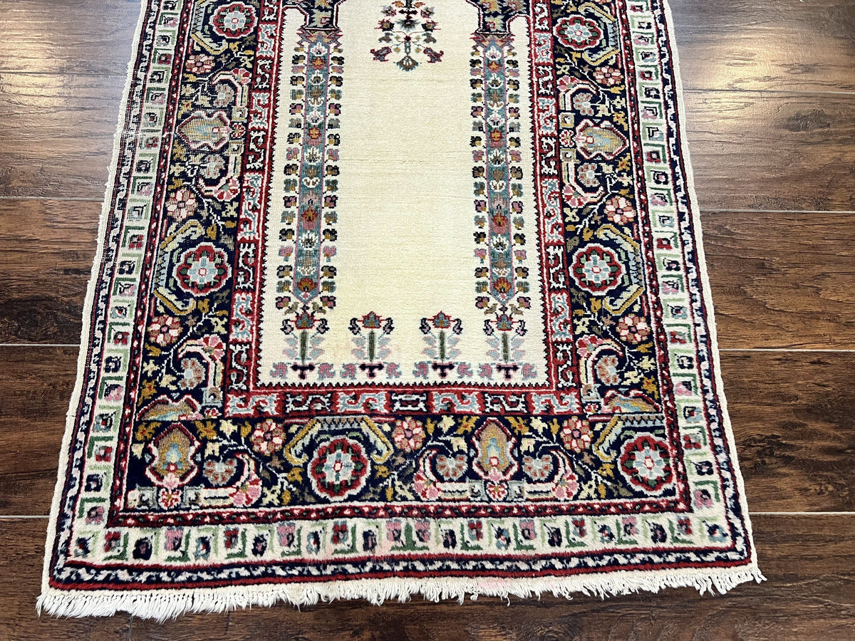 Turkish Prayer Rug 2.5 x 4, Vintage Wool Hand Knotted Carpet, Ivory - Jewel Rugs, view 8
