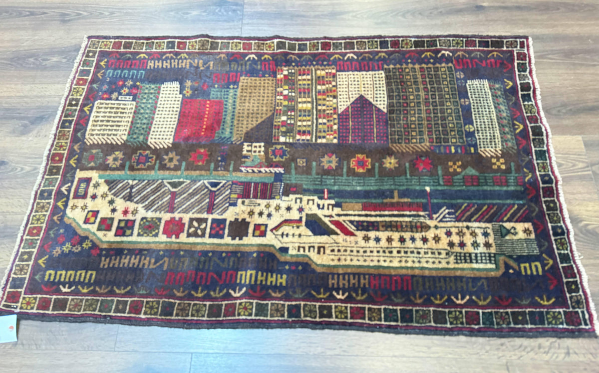 Balouch Rug 3x5, Afghan Carpet, City Pictorial - Jewel Rugs, view 12