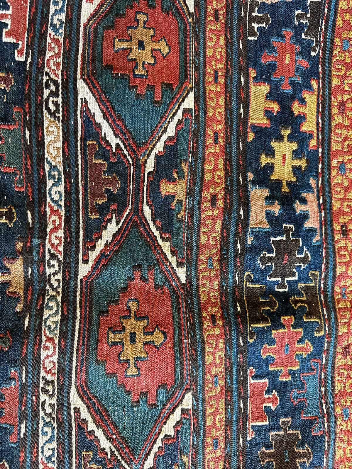 Antique Caucasian Shahsavan Cradle Panel 1x2 | Navy, Teal & Red | Hand-Woven Soumak Wool - Rugistan, view 2