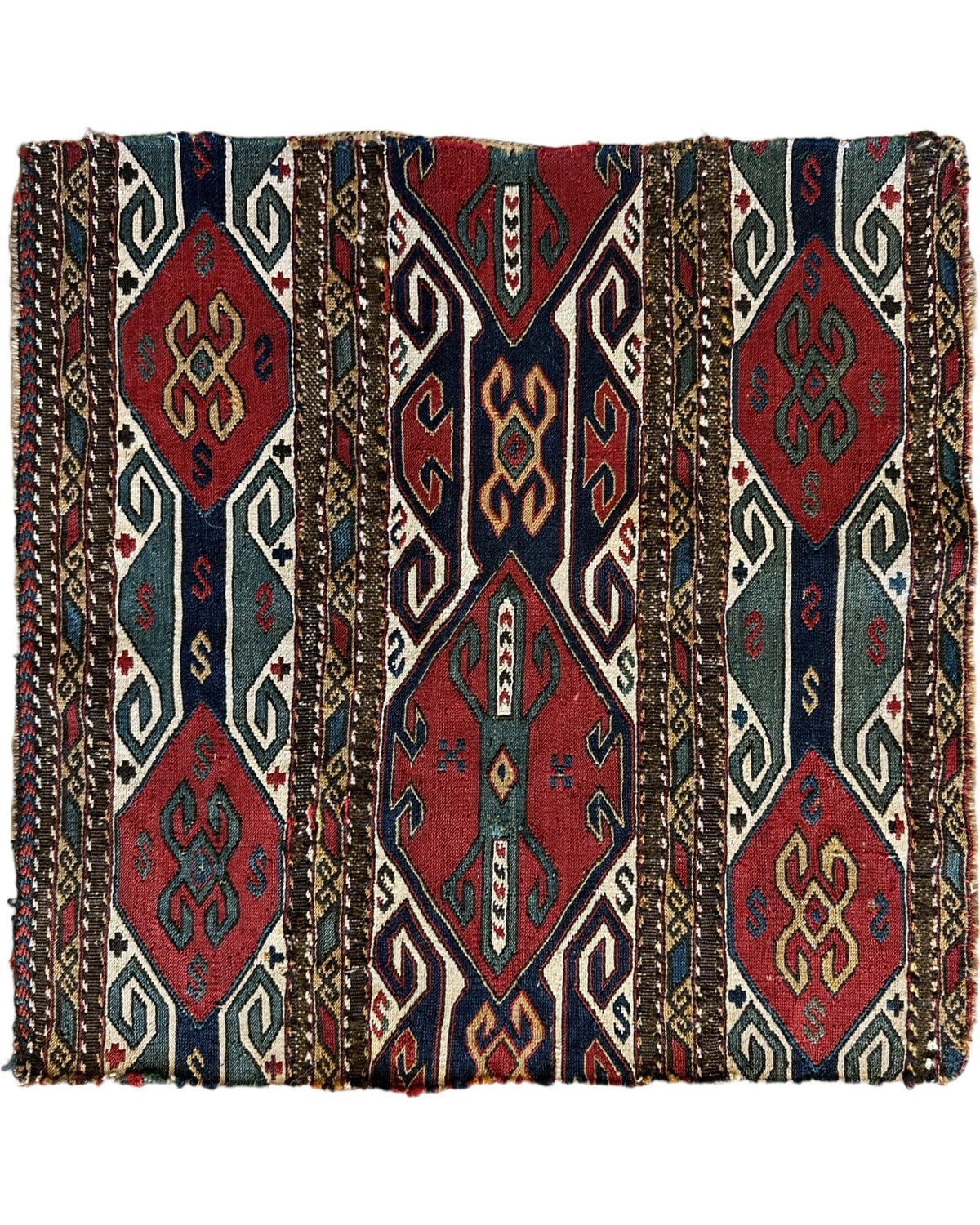 Antique Caucasian Cradle Panel 2x2 | Red, Navy & Ivory | Hand-Woven Soumak Wool - Rugistan