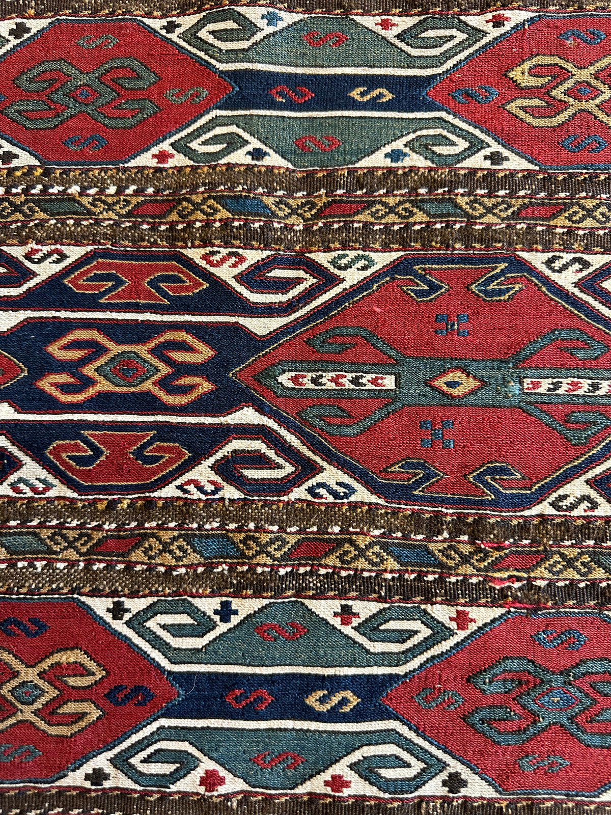 Antique Caucasian Cradle Panel 2x2 | Red, Navy & Ivory | Hand-Woven Soumak Wool - Rugistan, view 2
