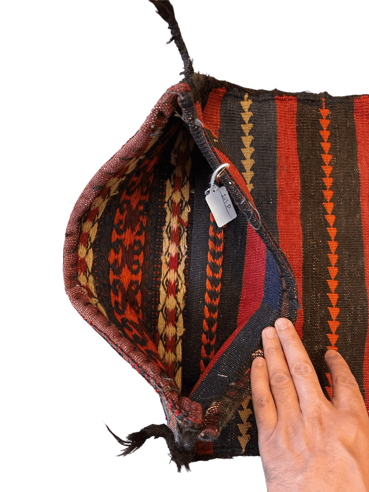Antique Persian Qashqai Bag Face 1x2 | Brown, Orange & Navy | Hand-Knotted Wool - Rugistan, view 3