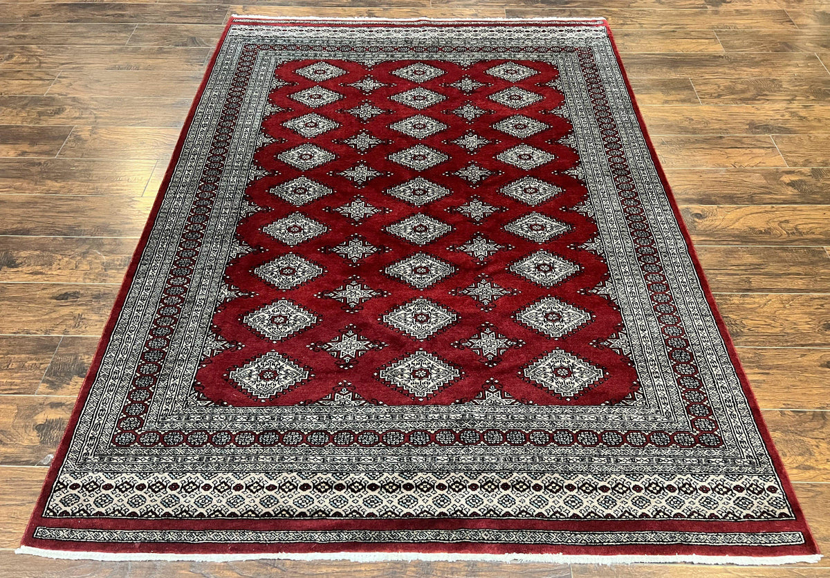 Pakistani Bokhara Rug 6x8, Fine Turkoman Carpet, Wool Handmade Vintage, Red, 6 x 8 Medium Sized Rug, Turkmen Rug - Jewel Rugs