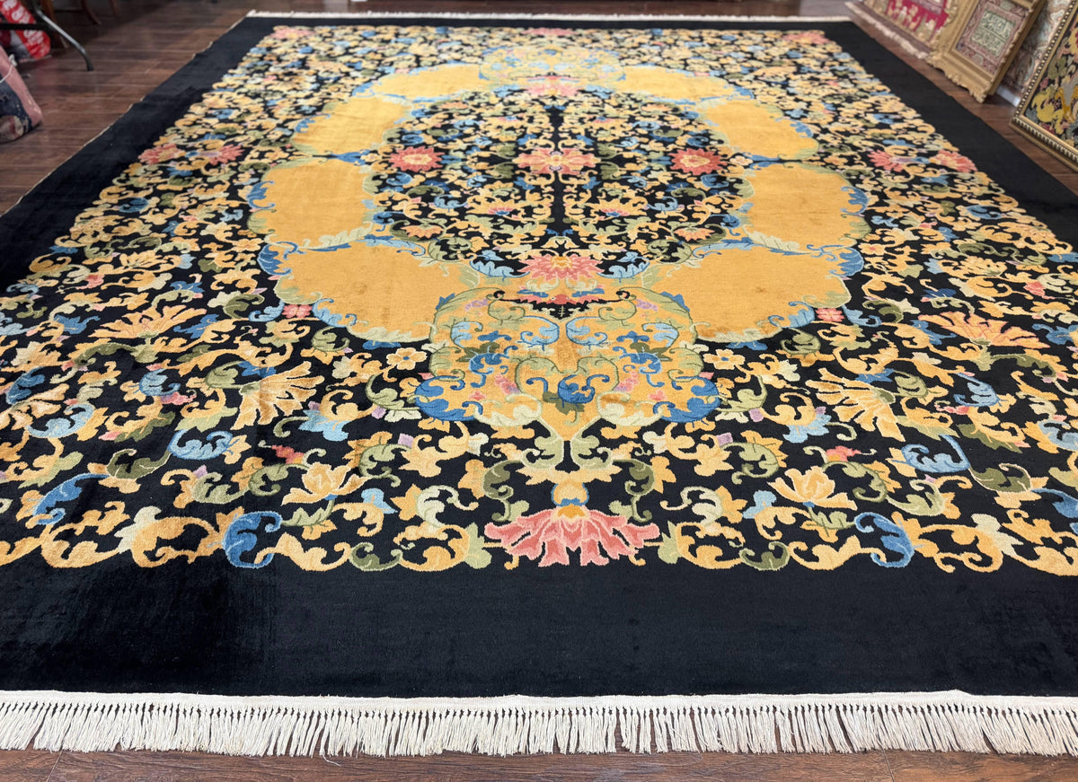 Antique Chinese Peking Rug 12.6 x 14.9, Palace Size Asian Oriental Carpet, Art Deco Rug, Rare - Jewel Rugs, view 2
