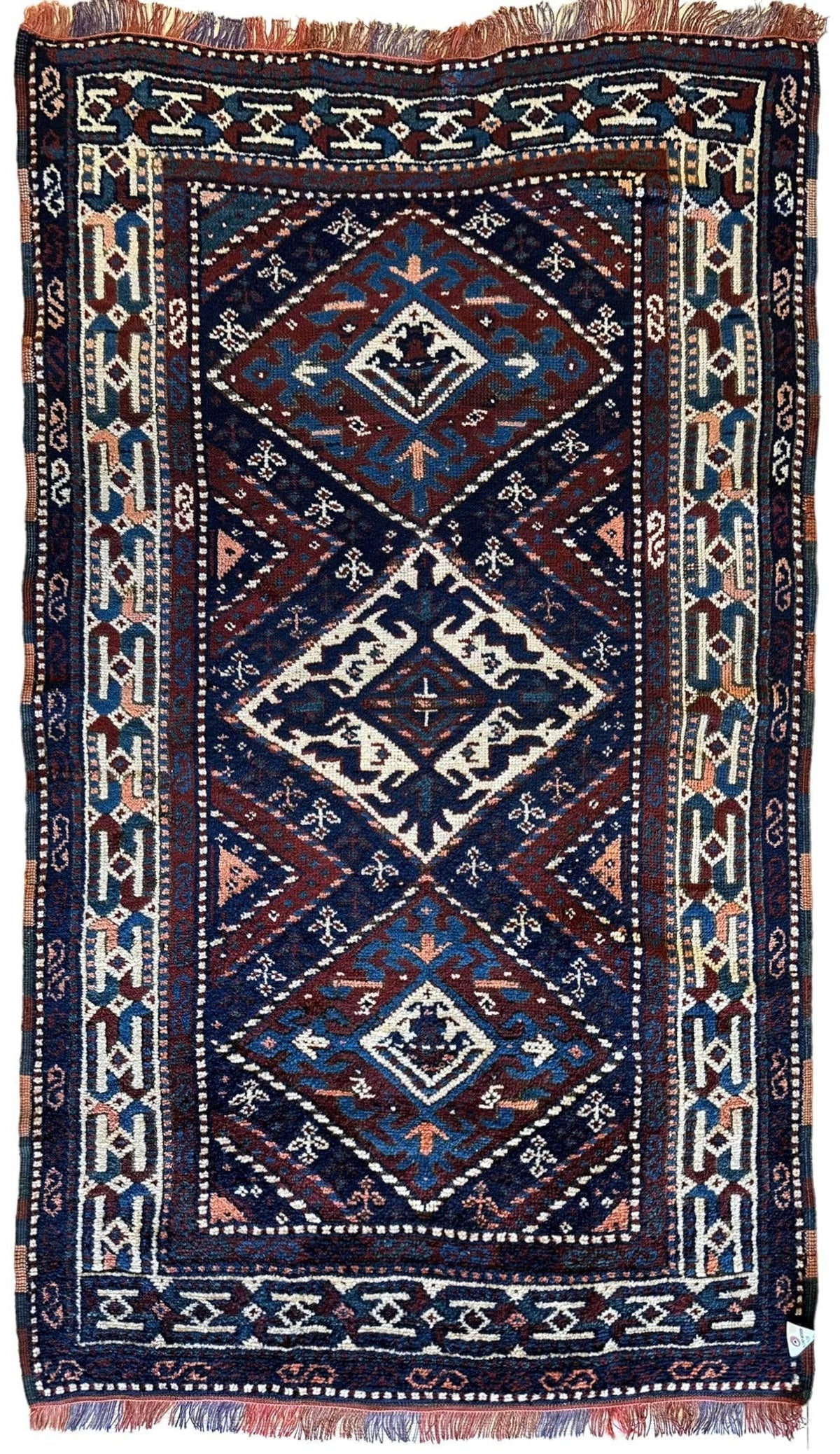 Antique Persian Kurdish Rug 4x6 | Navy, Brown & Ivory | Hand-Knotted Wool - Rugistan