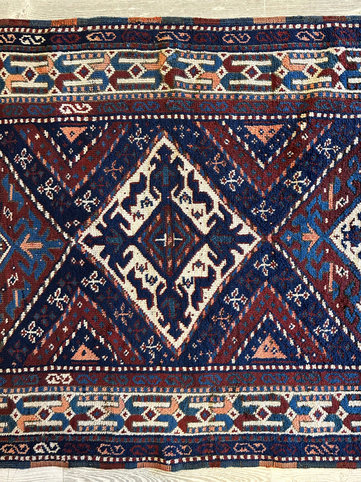 Antique Persian Kurdish Rug 4x6 | Navy, Brown & Ivory | Hand-Knotted Wool - Rugistan, view 2