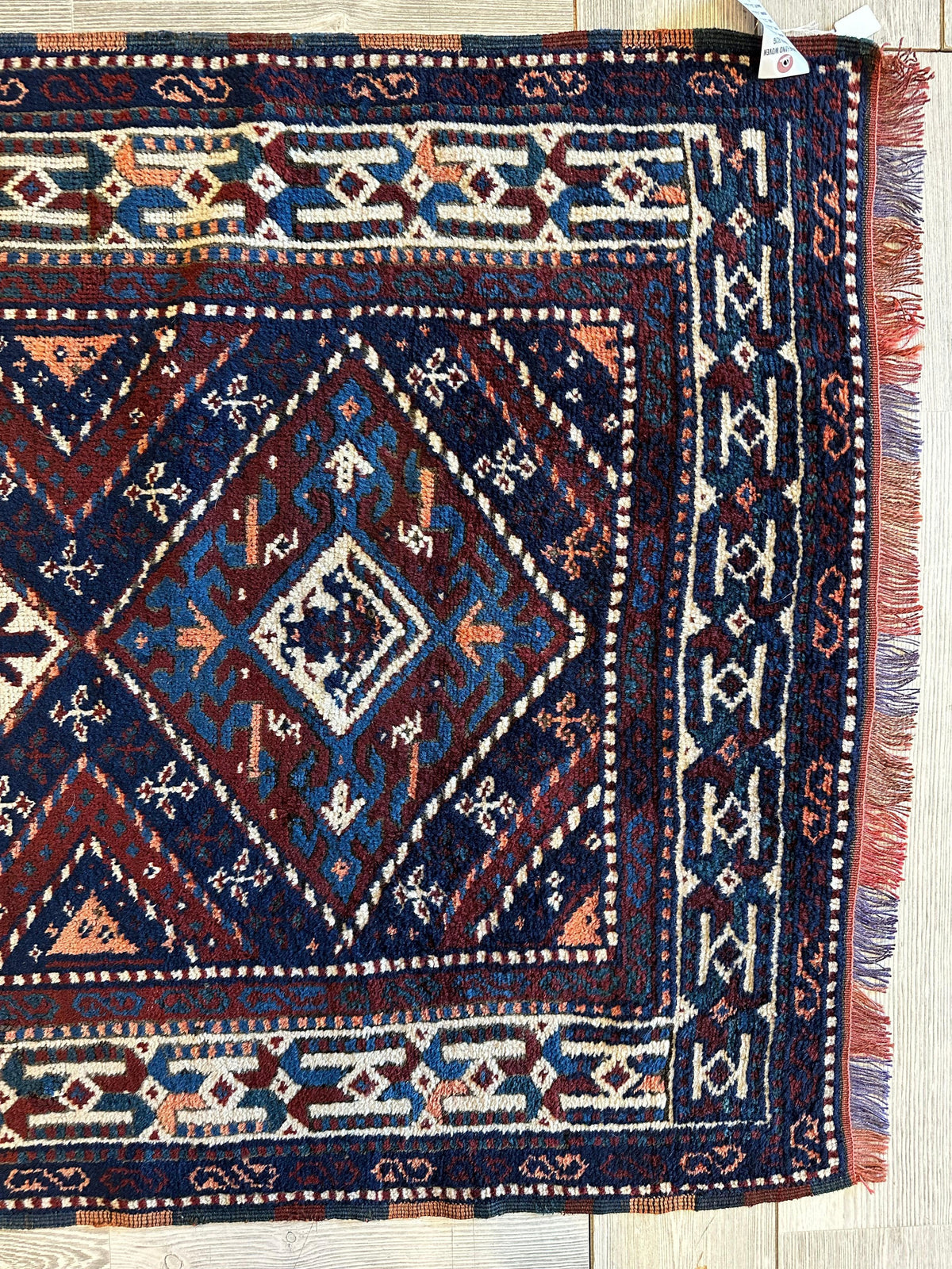 Antique Persian Kurdish Rug 4x6 | Navy, Brown & Ivory | Hand-Knotted Wool - Rugistan, view 5