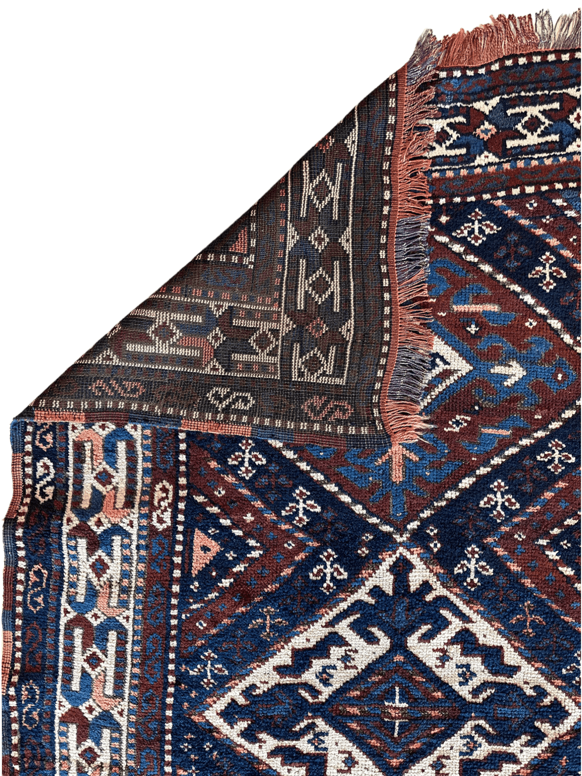 Antique Persian Kurdish Rug 4x6 | Navy, Brown & Ivory | Hand-Knotted Wool - Rugistan, view 6