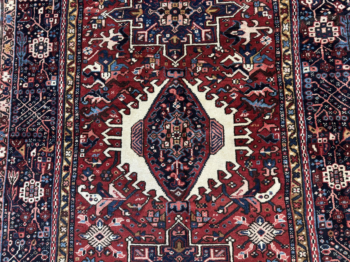 Persian Karajeh Rug 5x6, Antique Heriz Carpet, Geometric, Persian Tribal Rug, Brick Red Navy Blue - Jewel Rugs, view 5