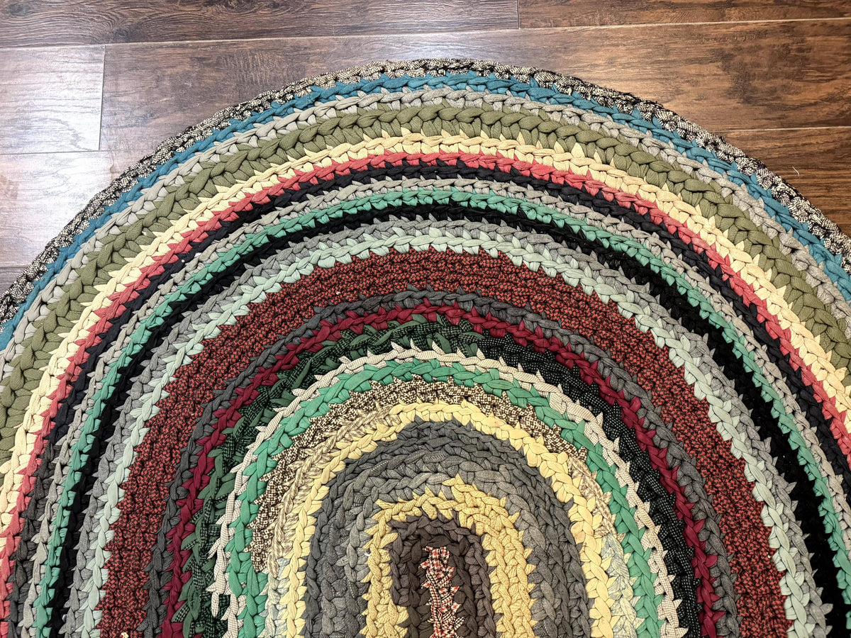 Antique American Braided Rug 5x7, Oval Multicolor Handmade Wool Braided Carpet - Jewel Rugs, view 4