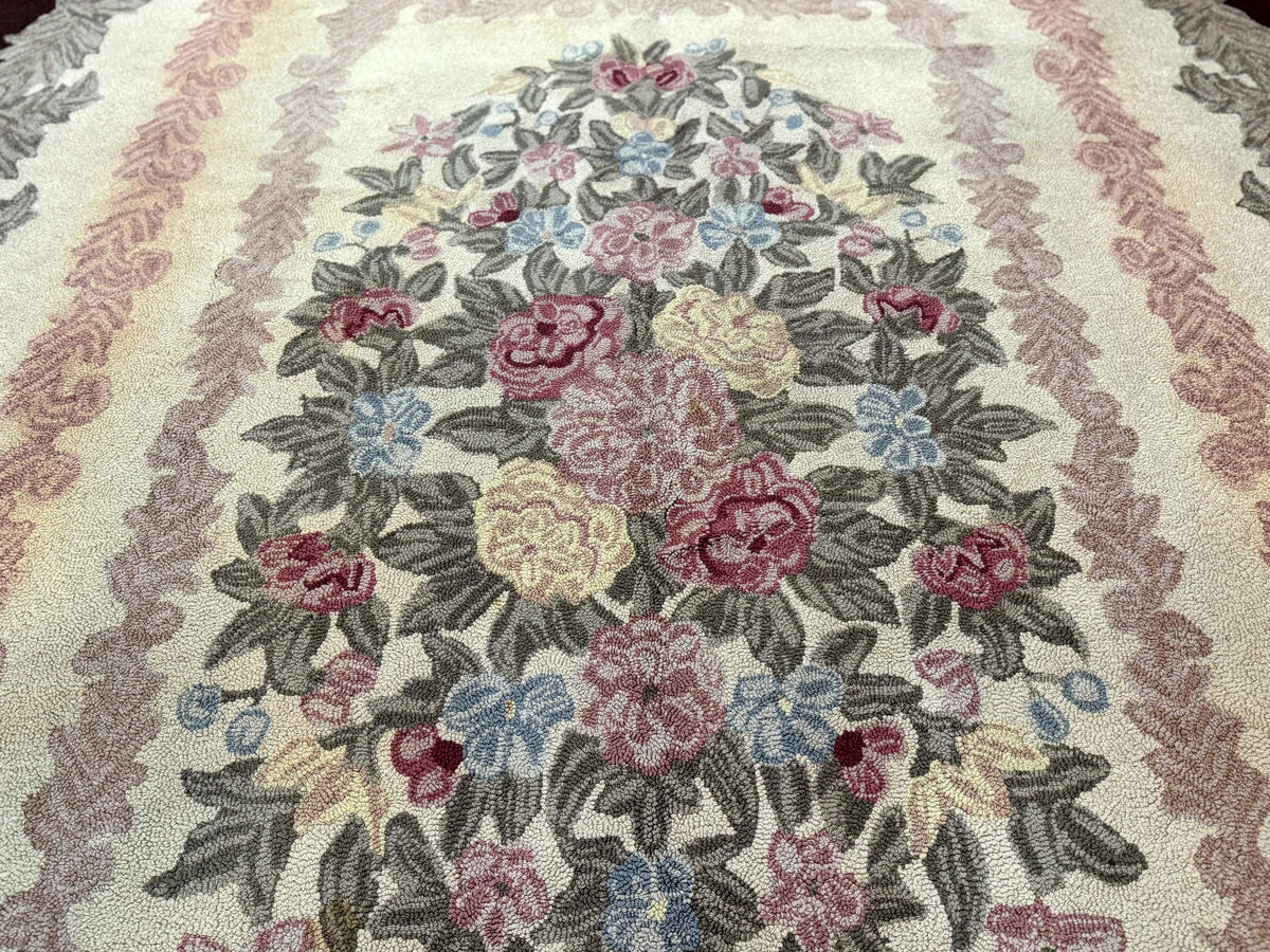 American Hand Hooked Rug 9x12, Vintage Aubusson Carpet, Wool - Jewel Rugs, view 5