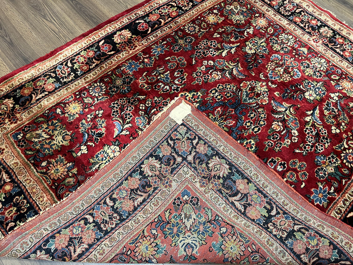 Persian Sarouk Rug 5x6, Hand Knotted Antique 1920s Sarouk, Red Navy Blue - Jewel Rugs, view 11