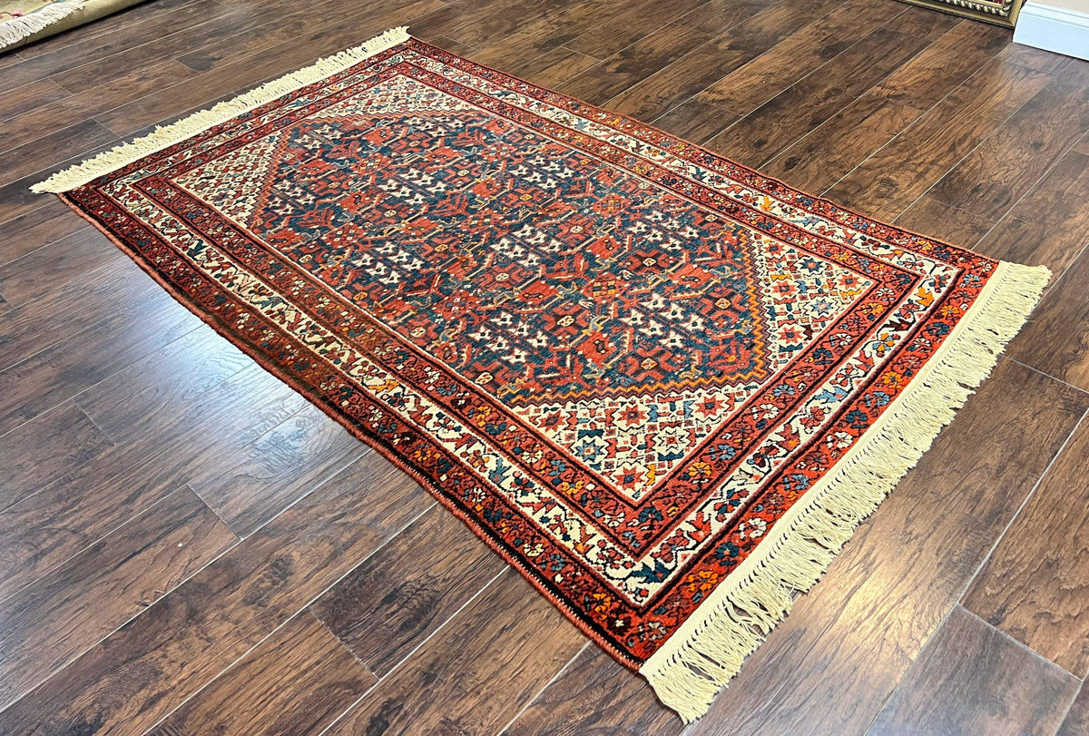 Persian Malayer Rug 4x7, Tribal Rug, Geometric, Antique Oriental Carpet, Red Blue Cream, Boho Rug, Hand Knotted Wool Rug - Jewel Rugs, view 3