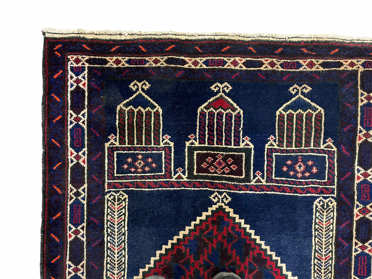 3x5 Vintage Handmade Tribal Wool Rug Balouchi Prayer Rug Afghan Rug Red Blue Wow - Jewel Rugs, view 6