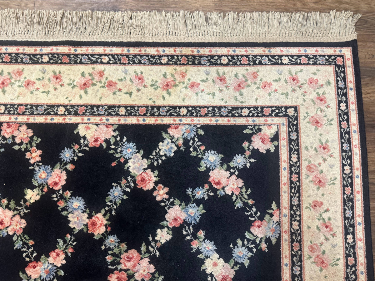 8.8 x 12 Karastan Garden of Eden Rug, Ebony Trellis #509/1270, Black, Floral, Wool Pile, Vintage, Discontinued - Jewel Rugs, view 8