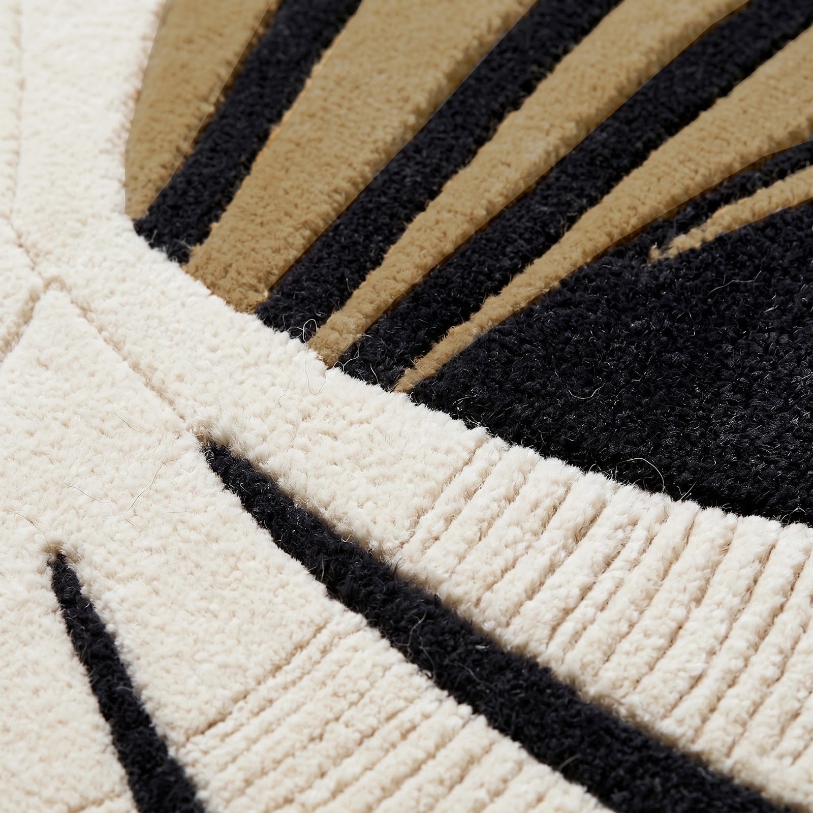 Sunburst Hand Tufted Wool Rug | Sculptural Beige, Ivory & Charcoal Modern Statement Area Rug — 2x3 ft'