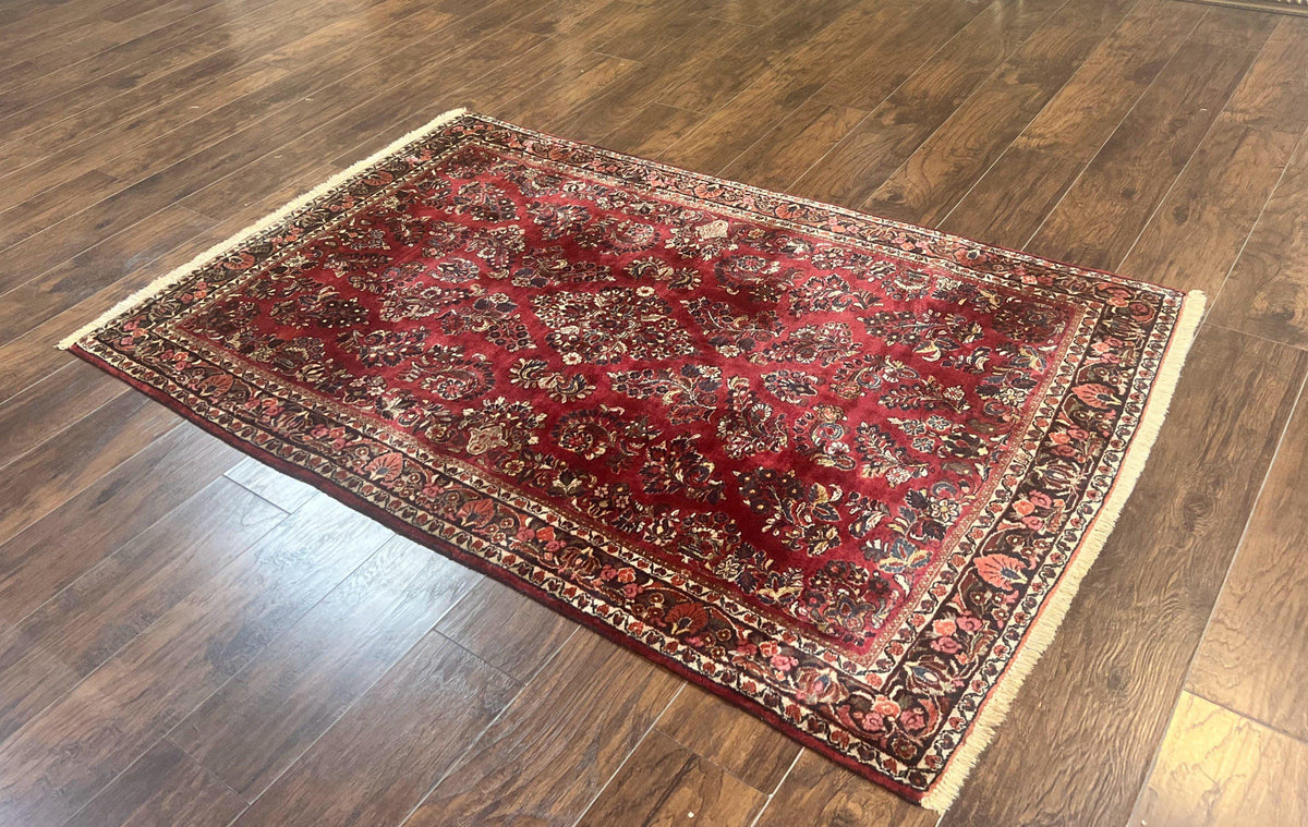 Antique Persian Sarouk Rug 4x7, Hand Knotted Wool Red Persian Carpet, Floral - Jewel Rugs, view 3