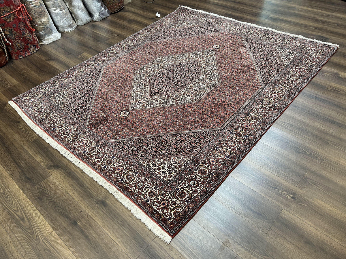 Wonderful Persian Bidjar Rug 7x8 ft, Almost Square Oriental Carpet, Herati Mahi, Highly Detailed, Ivory Red Navy Blue, Very Fine Handmade Bijar Rug - Jewel Rugs, view 3