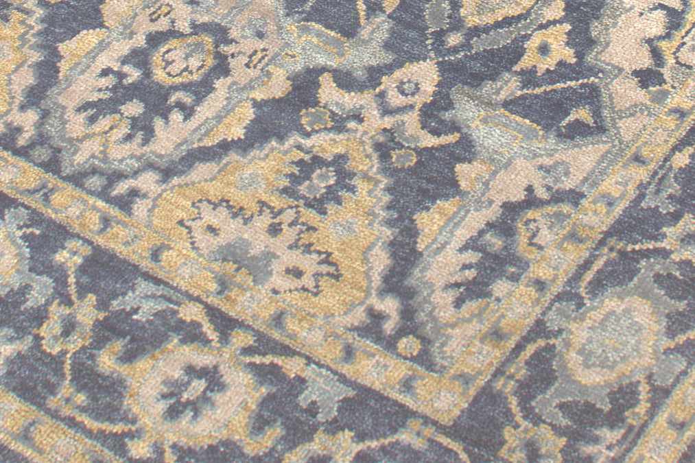 Vintage Persian Hand Knotted New Zealand Wool Rug | Navy Blue & Beige Floral Area Rug — 2x3 ft'