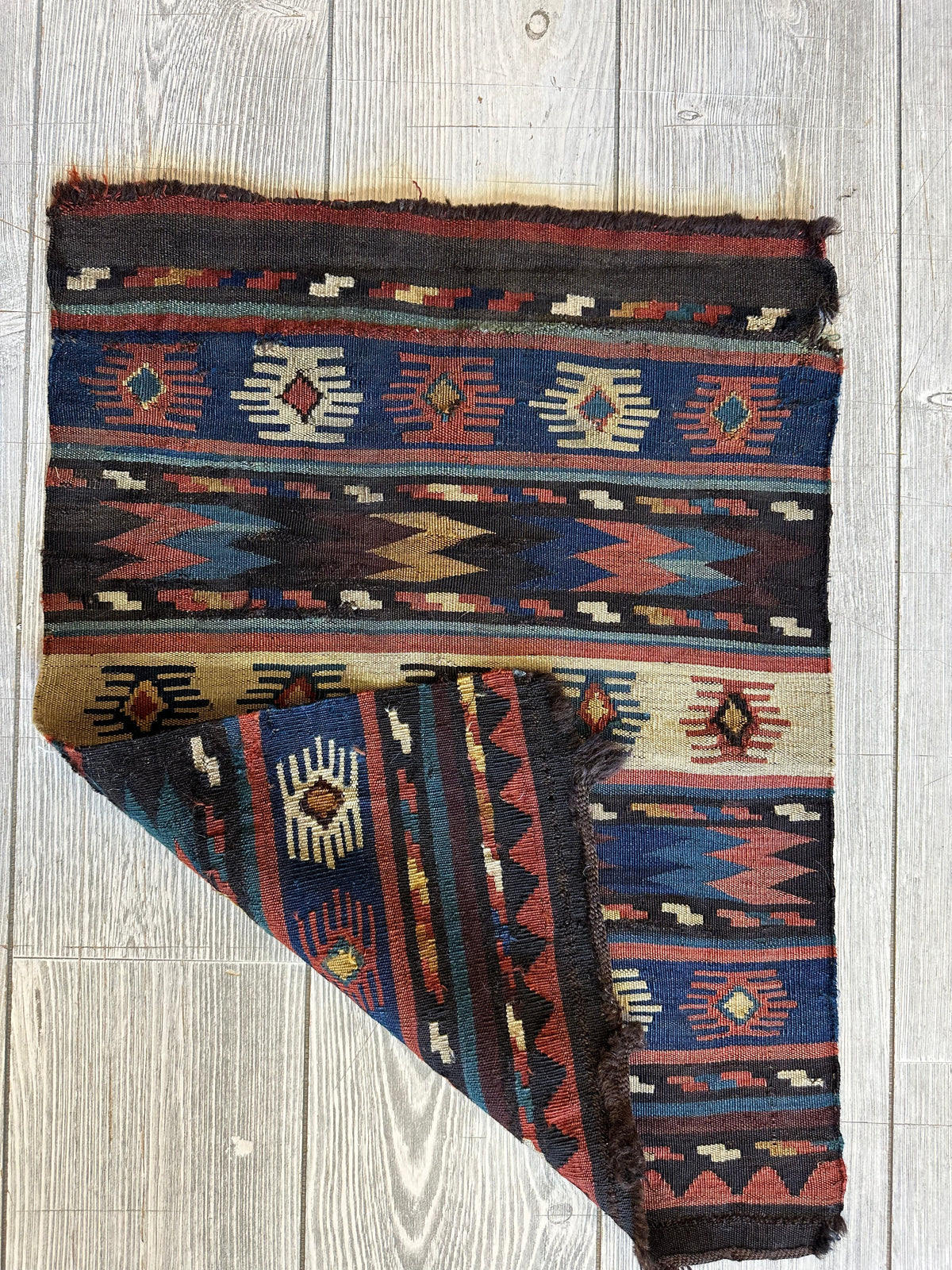 Antique Caucasian Shahsavan Bag Face 2x2 | Blue, Brown & Ivory | Hand-Knotted Wool - Rugistan, view 3