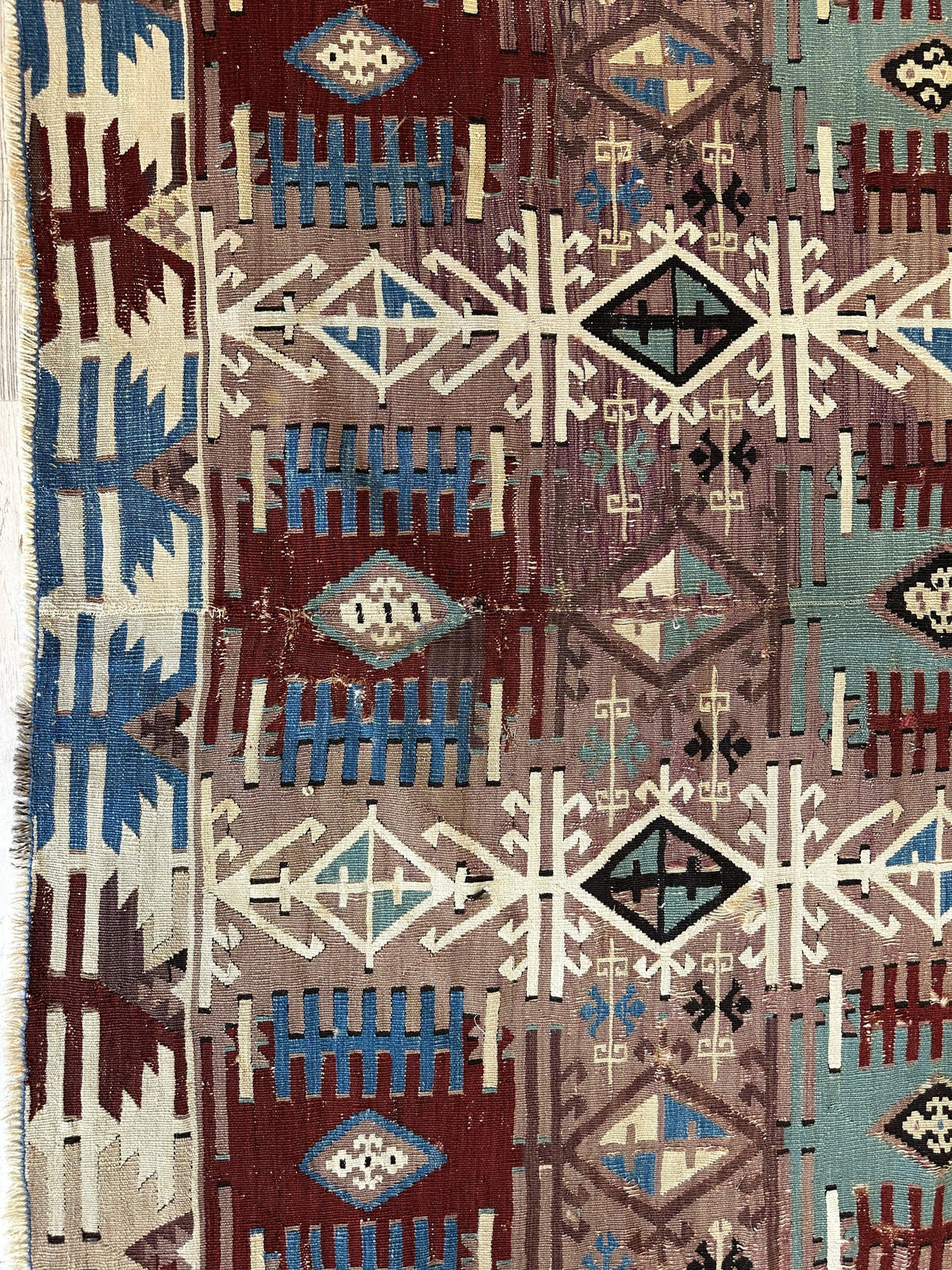 Antique Turkish Kilim Rug 5x8 | Brown, Ivory & Teal | Hand-Woven Wool Flatweave - Rugistan, view 12