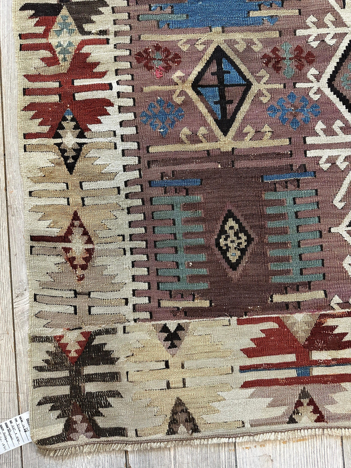 Antique Turkish Kilim Rug 5x8 | Brown, Ivory & Teal | Hand-Woven Wool Flatweave - Rugistan, view 16