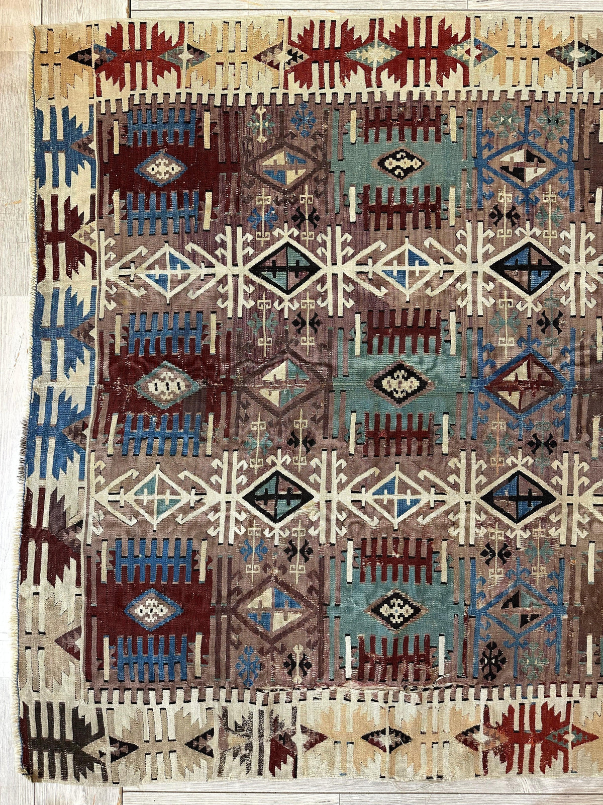 Antique Turkish Kilim Rug 5x8 | Brown, Ivory & Teal | Hand-Woven Wool Flatweave - Rugistan, view 18