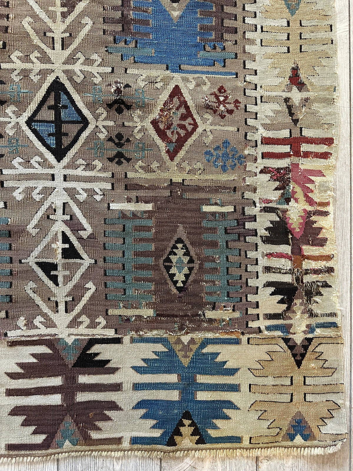 Antique Turkish Kilim Rug 5x8 | Brown, Ivory & Teal | Hand-Woven Wool Flatweave - Rugistan, view 3