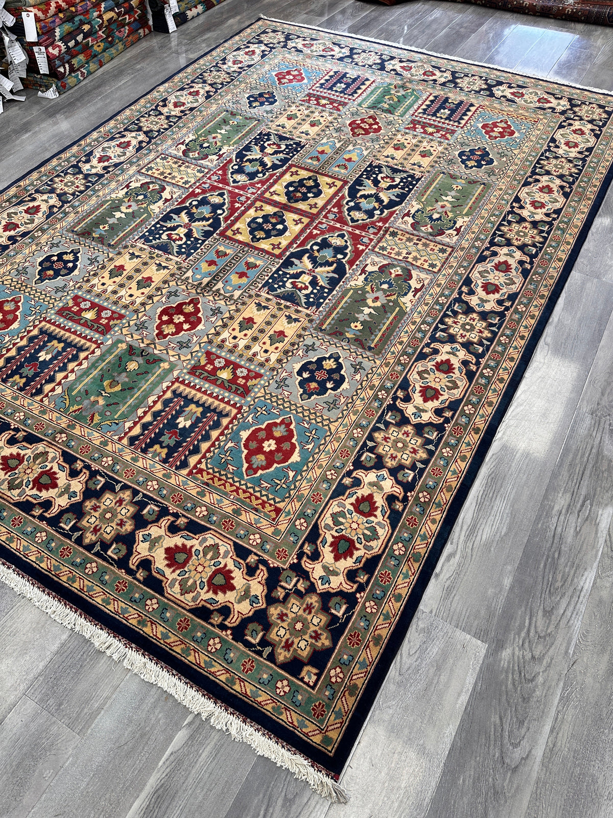 Afghan Bakhtiari Rug 7x10 | Navy, Beige & Light Blue | Hand-Knotted Wool - Rugistan, view 4