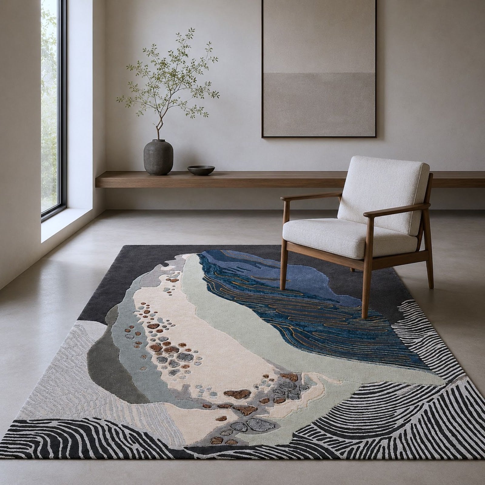 Abstract Geode Hand Tufted Wool Rug | Organic Stone Formation Area Rug — 2x3 ft'