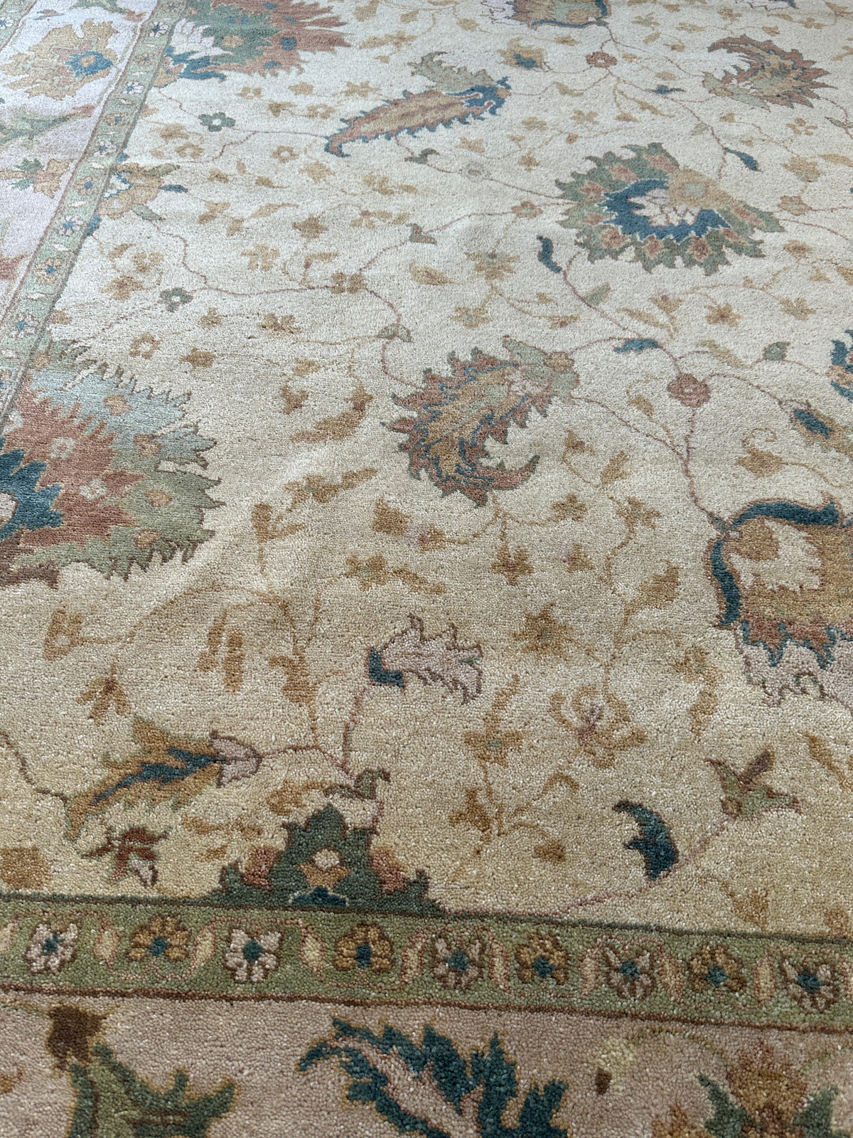 Indian Oushak Rug 8x10 | Beige, Ivory & Green | Hand-Knotted Wool - Rugistan, view 4