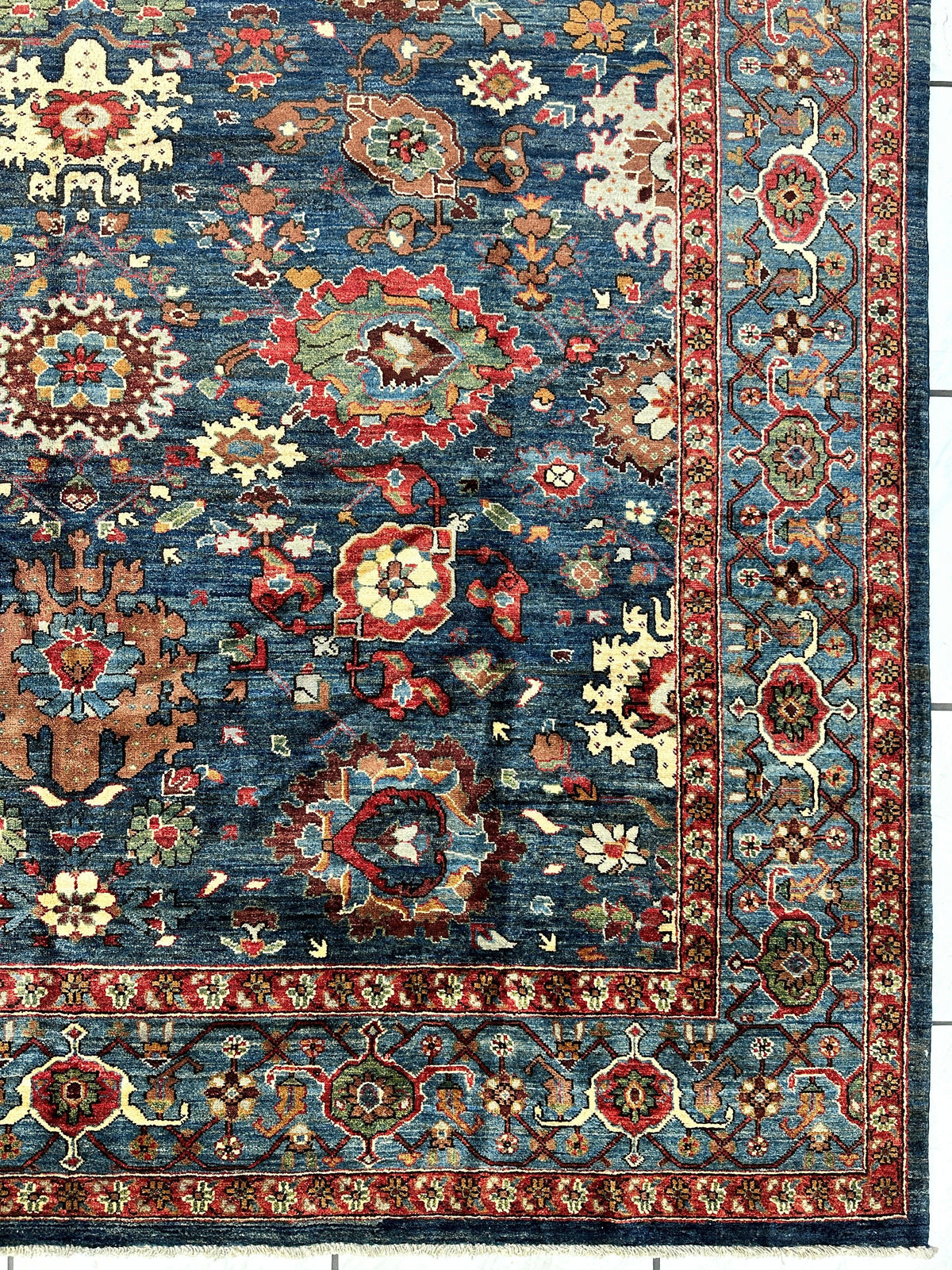 Afghan Serapi Rug 8x10 | Blue, Red & Ivory | Hand-Knotted Wool - Rugistan, view 11
