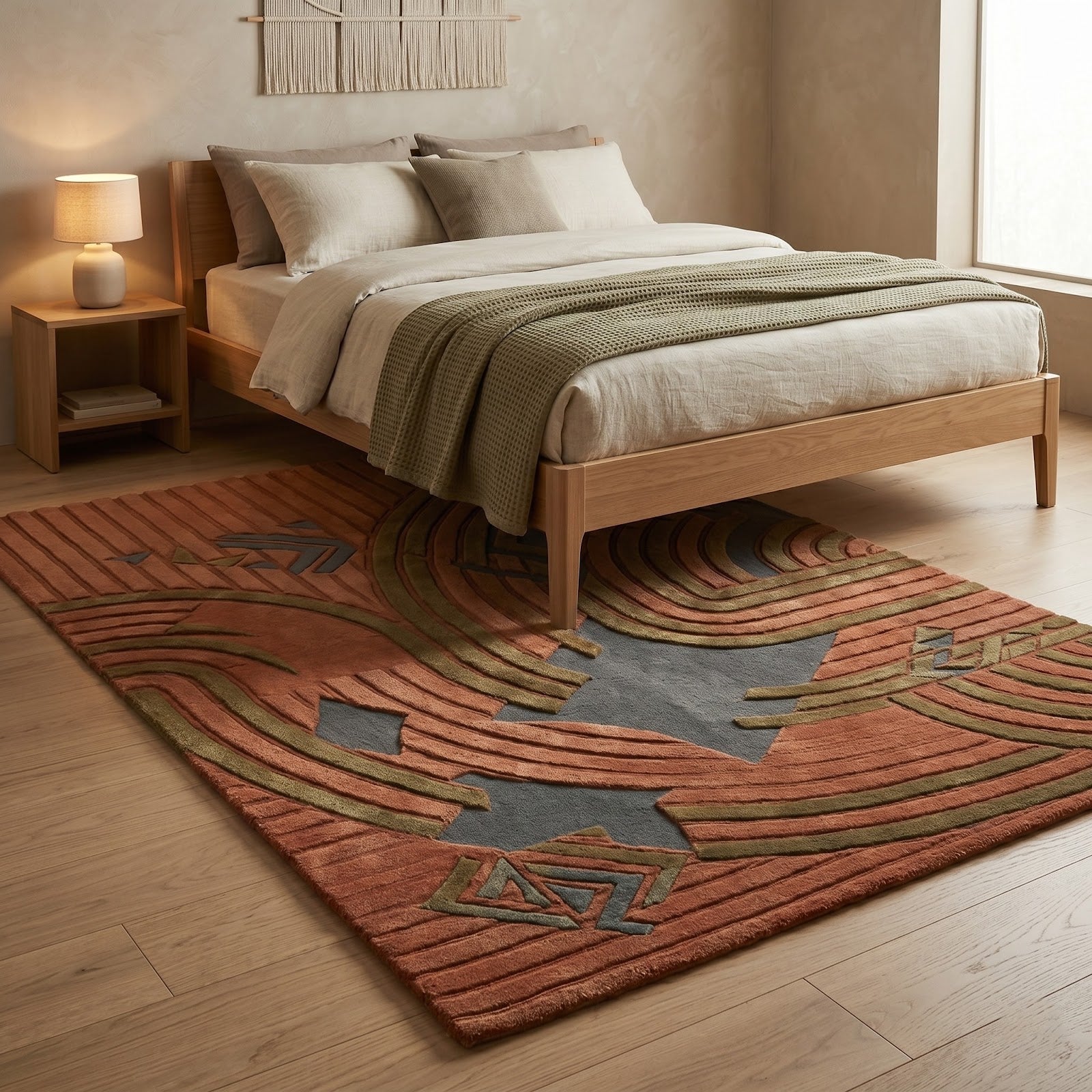 Art Deco Archways Hand Tufted Wool Rug | Terracotta & Slate Blue Geometric Area Rug — 2x3 ft'
