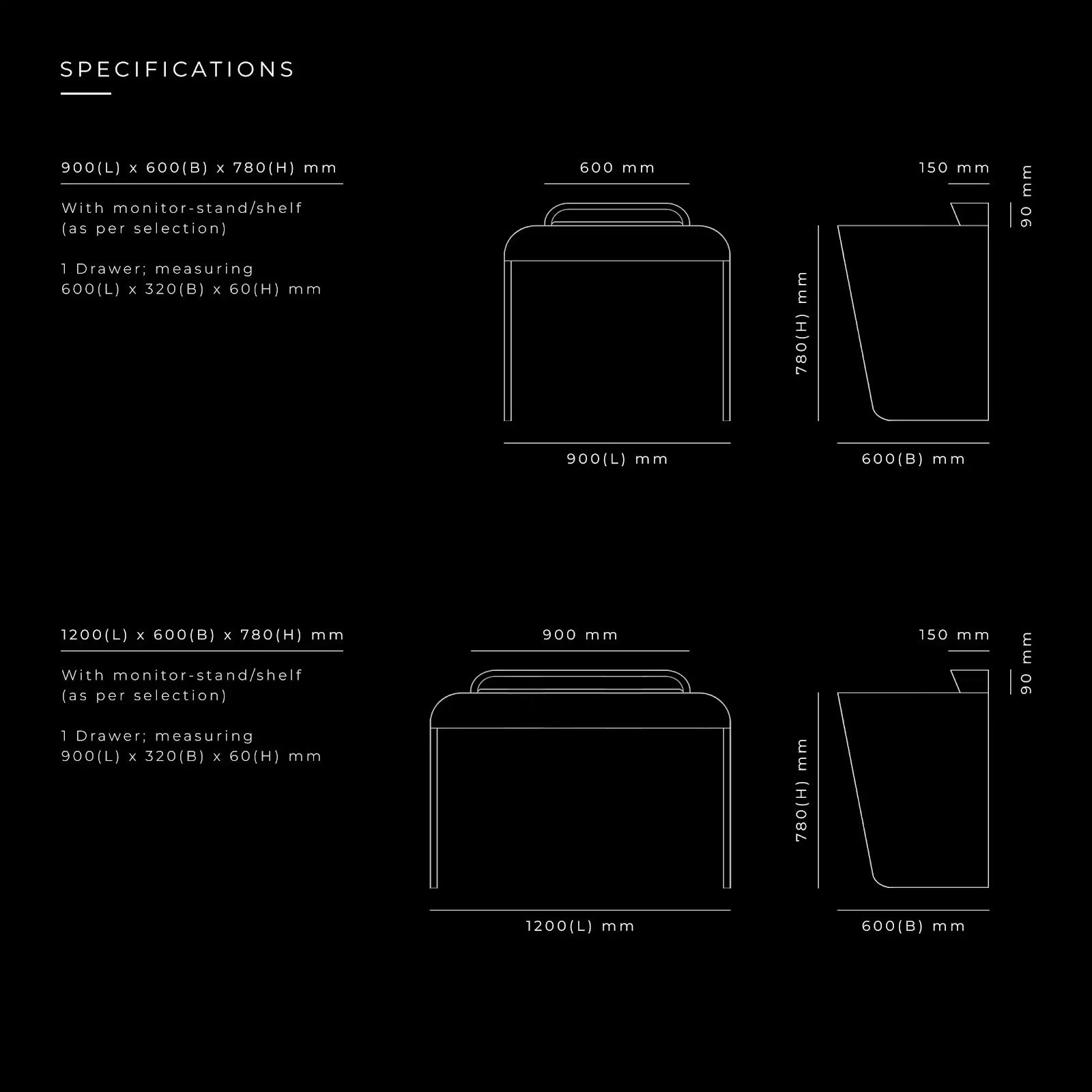 Clutch Work Table by BEC Furniture — dimensioned specification drawing