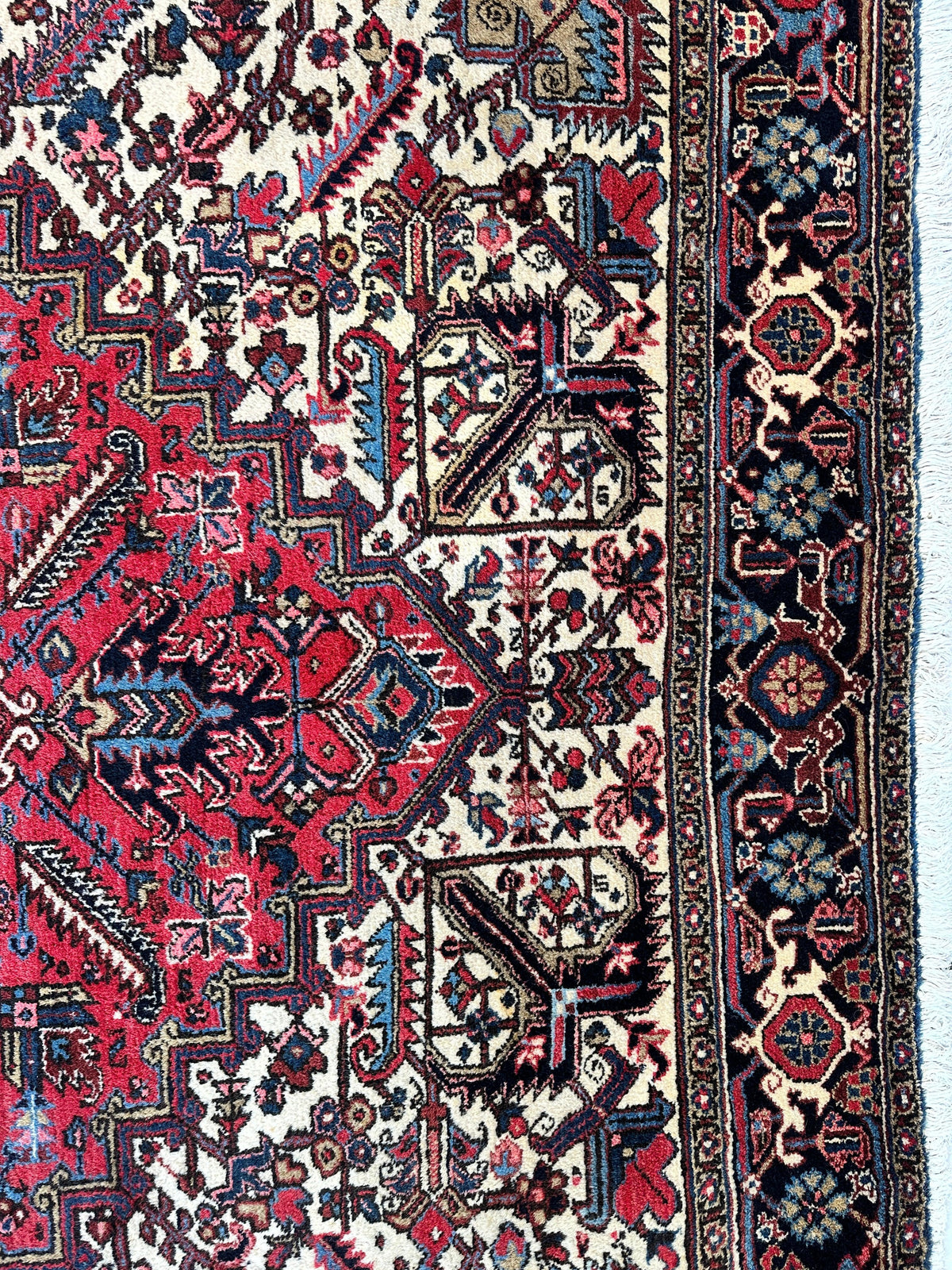Vintage Persian Heriz Rug 9x12 | Red, Ivory & Navy | Hand-Knotted Wool - Rugistan, view 12