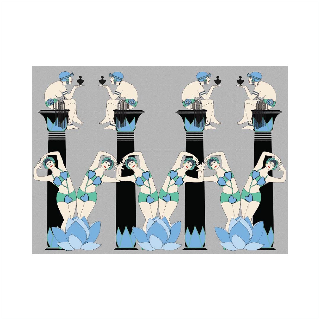 CUSTOM ART DECO EGYPTIAN REVIVAL LOTUS GIRLS WALLPAPER Blue by Art Decor Designs image 1