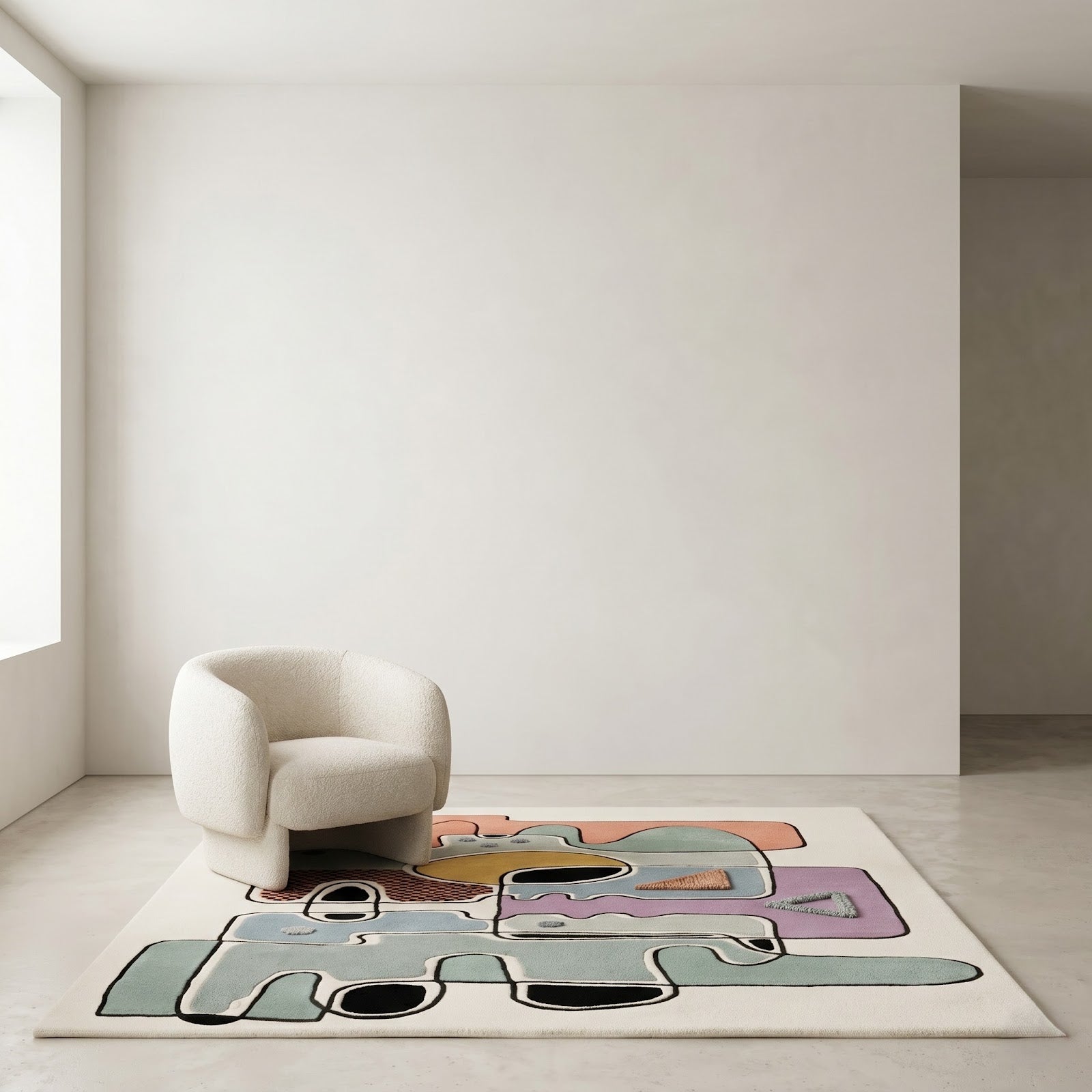 Modern Abstract Bauhaus Hand Tufted Wool Rug | Pastel Geometric Art Area Rug — 2x3 ft'